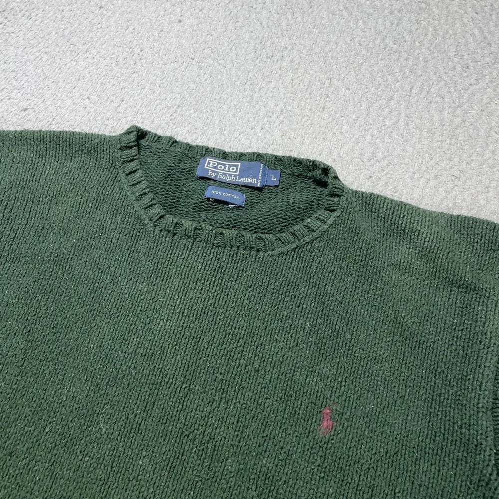 Vintage Polo By Ralph Lauren Sweater Mens Large Green Crewneck Pullover Logo